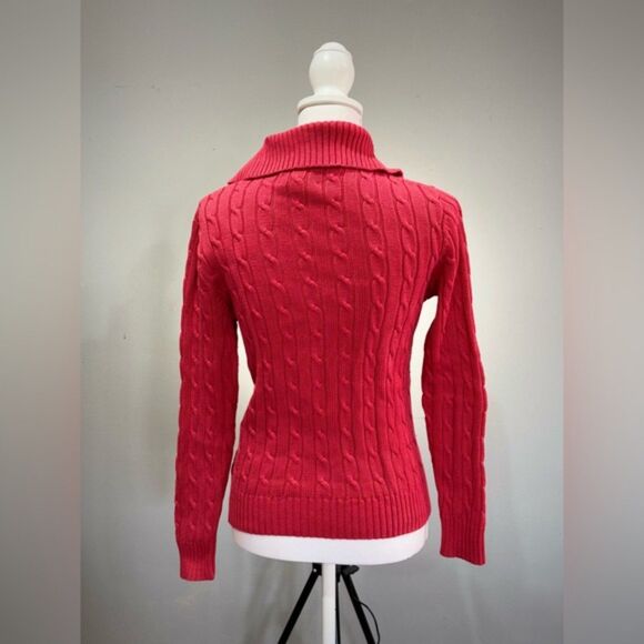 SALE! Pinkish Red Jones New York Collared Cable Knit Sweater Size SP EUC - Picture 2 of 5
